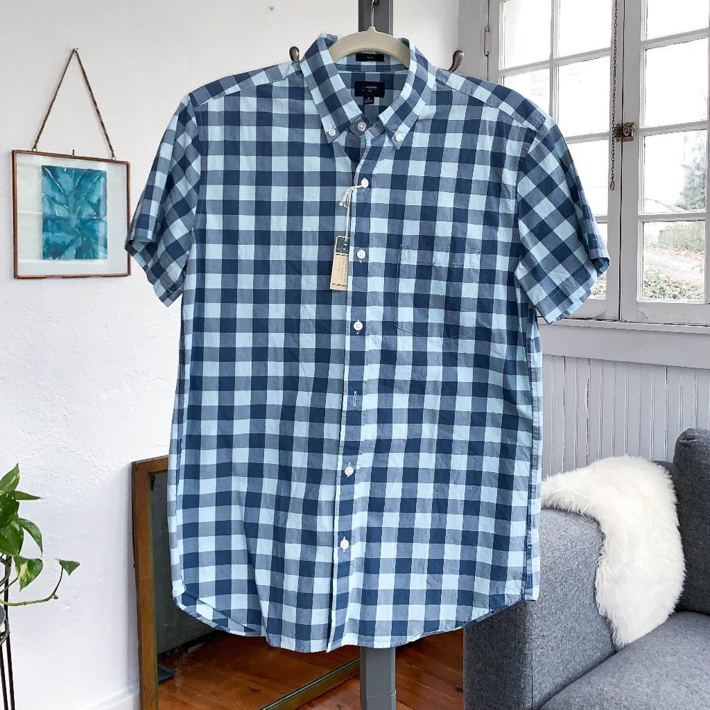 J.Crew blue checked short sleeve button-down